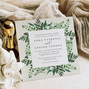 Greenhouse Square Watercolor Botanical Wedding Invitation
