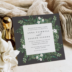 Greenhouse Square Watercolor Botanical Wedding Invitation