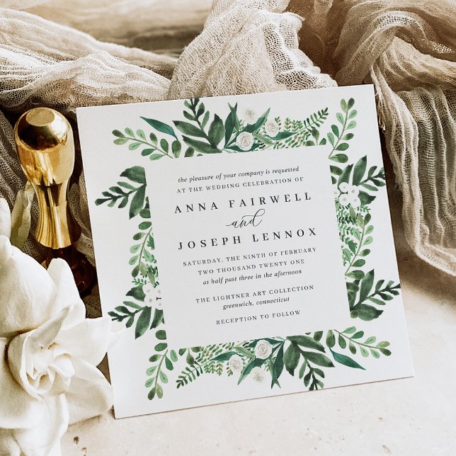 Greenhouse Square | Watercolor Botanical Wedding Invitation (Creator Uploaded)