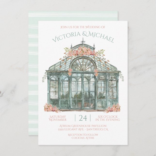 Greenhouse Venue Wedding Watercolor Invitation (Front/Back)