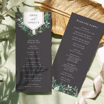 Greenhouse | Watercolor Botanical Wedding Ceremony Program<br><div class="desc">Elegant botanical wedding program features your ceremony details topped by a faux copper foil geometric element adorned with green watercolor foliage and tiny white flowers, with your names inside. Reverse side lists the members of your wedding party with easily editable text fields in white on a rich earth-toned brown background....</div>