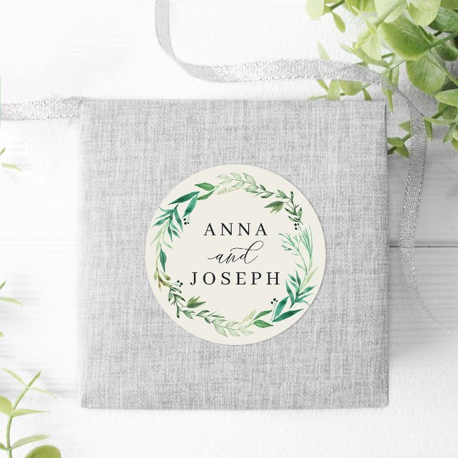 Greenhouse | Watercolor Botanical Wedding Classic Round Sticker (Creator Uploaded)