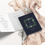 Greenhouse | Watercolor Botanical Wedding Program<br><div class="desc">Designed to coordinate with our Greenhouse collection, these elegant folded wedding programs feature a rich navy blue exterior adorned with green watercolor botanical foliage and tiny white flowers. Customise the front with your names, wedding location, and date. Add your ceremony and bridal party details to the inside, and personalise the...</div>