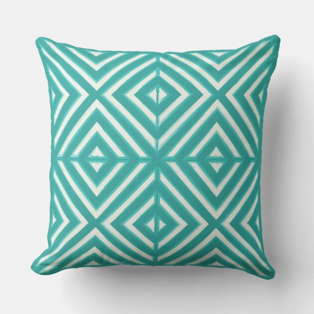 Greenish Blue and Alabaster Diamond X Throw Pillow (Front)