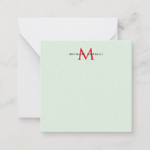 Greenish Grey & Red Monogram Modern Minimalist Card