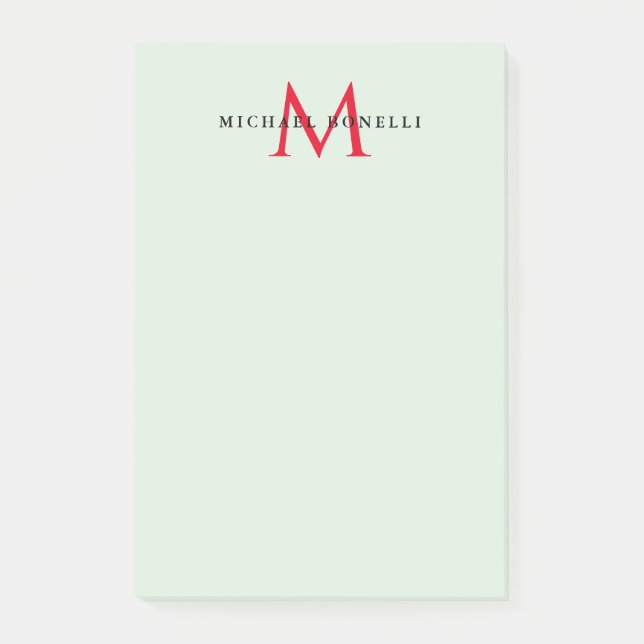 Greenish Grey & Red Monogram Modern Minimalist Post-it Notes (Front)