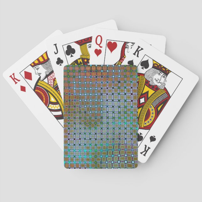 Greenish mizzle spots under grid rustic antiquated playing cards (Back)