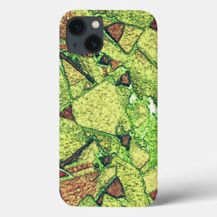 Greenish pale yellow painted volcanic rock drawing iPhone 13 case