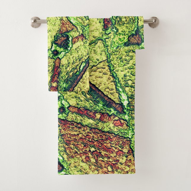 Greenish pale yellow painted volcanic stone design bath towel set (Insitu)