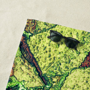 Greenish pale yellow painted volcanic stone design beach towel