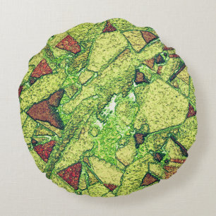 Greenish pale yellow painted volcanic stone design round cushion