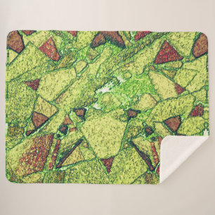 Greenish pale yellow painted volcanic stone design sherpa blanket