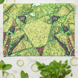 Greenish pale yellow painted volcanic stone design tea towel