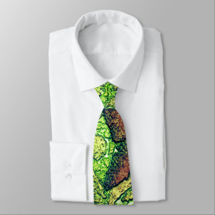 Greenish pale yellow painted volcanic stone design tie