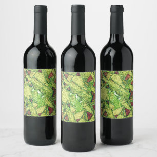 Greenish pale yellow painted volcanic stone design wine label