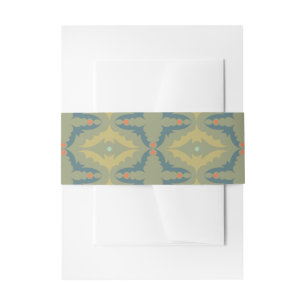 Greenish Retro Vintage Pattern Invitation Belly Band