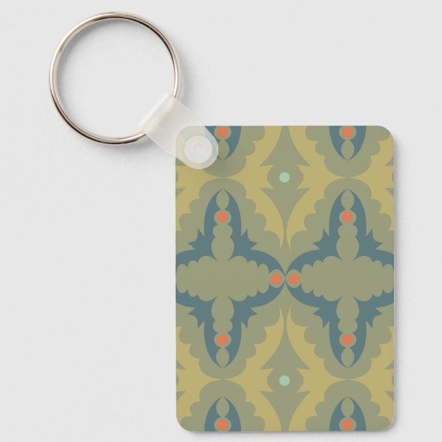 Greenish Retro Vintage Pattern Key Ring (Front)