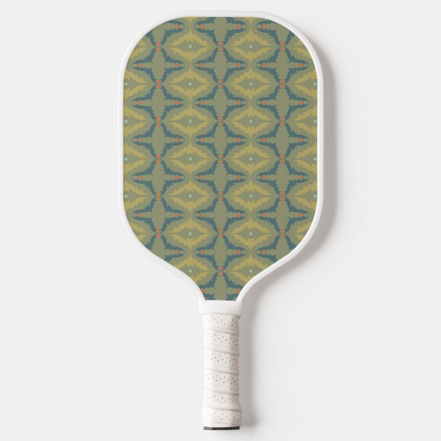 Greenish Retro Vintage Pattern Pickleball Paddle (Front)
