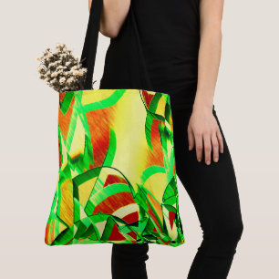 Greenish streaks on red, drizzled image tote bag