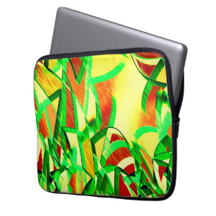 Greenish streaks over red image with drizzle laptop sleeve
