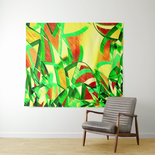 Greenish streaks over red image with drizzle tapestry (In Situ (Horizontal))