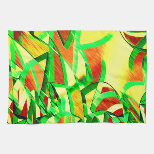 Greenish streaks over red image with drizzle tea towel