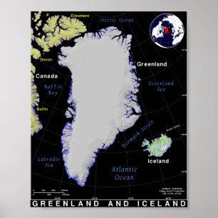 Greenland and Iceland Map Poster
