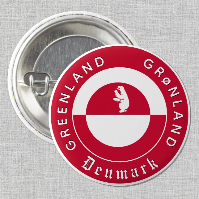 Greenland Button, Patriotic, Greenland Flag 3 Cm Round Badge (Greenland Button / Flag, bear)