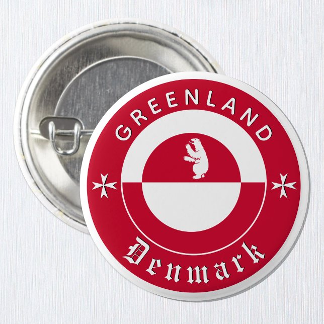 Greenland Button, Polar Bear, Greenland Flag 3 Cm Round Badge (Greenland Button / Flag, Polar bear & custom text)