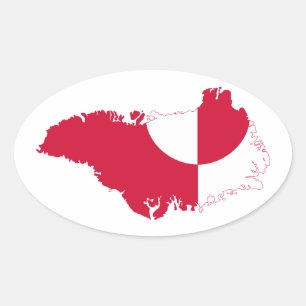 Greenland Flag Map GL Oval Sticker