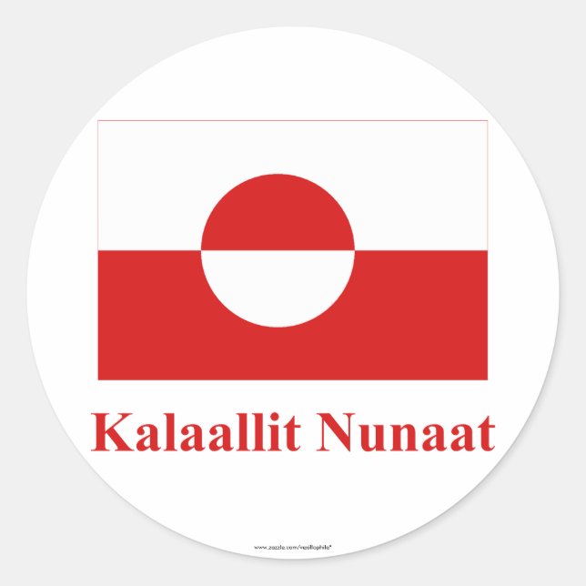 Greenland Flag with Name in Kalaallisut Classic Round Sticker (Front)