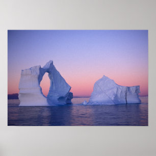 Greenland, Iceberg at sunset. Poster