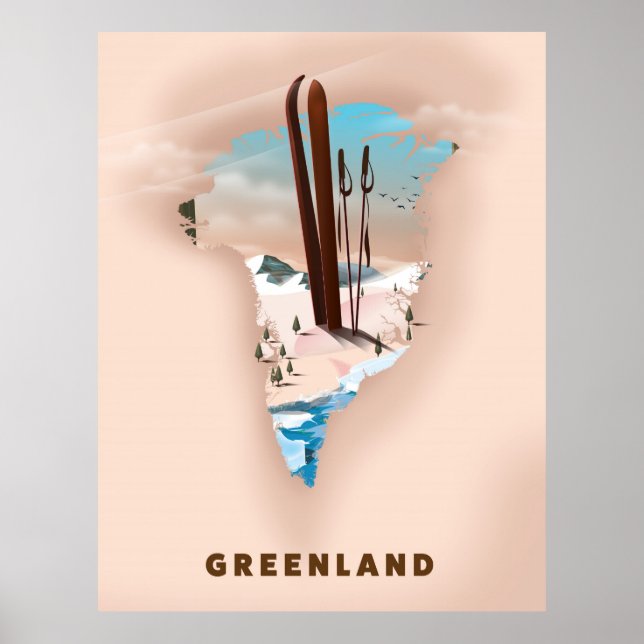 Greenland Illustrated Map travel poster print. (Front)