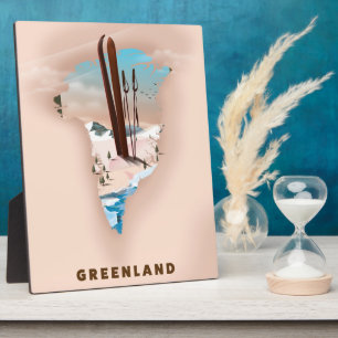Greenland Illustrated Map travel poster print. Plaque