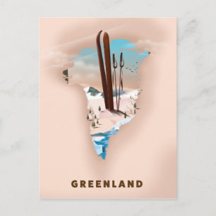 Greenland Illustrated Map travel poster print. Postcard