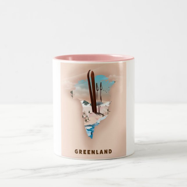 Greenland Illustrated Map travel poster print. Two-Tone Coffee Mug (Center)