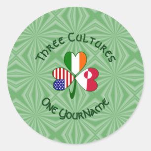 Greenland Ireland USA Shamrock Personalised Text  Classic Round Sticker