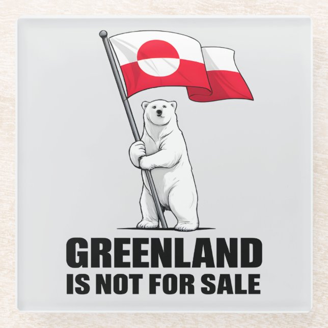 Greenland Is Not for Sale Polar Bear With Flag Glass Coaster (Front)