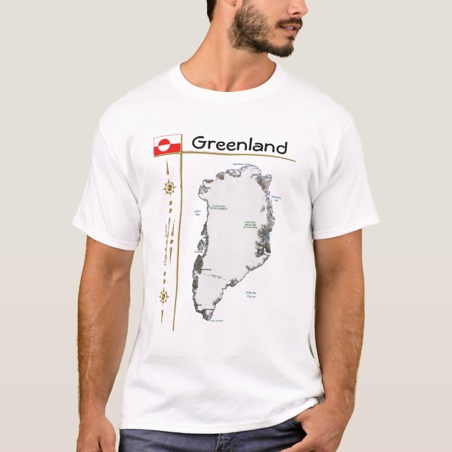 Greenland Map + Flag + Title T-Shirt (Front)
