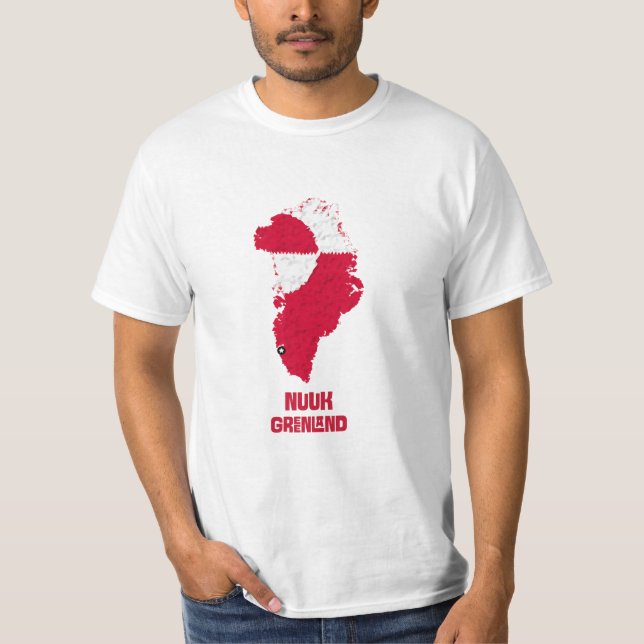Greenland Map Red White Flag Nuuk Arctic Location T-Shirt (Front)