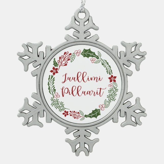 Greenland Merry Christmas Wreath Juullimi Pilluari Snowflake Pewter Christmas Ornament (Front)