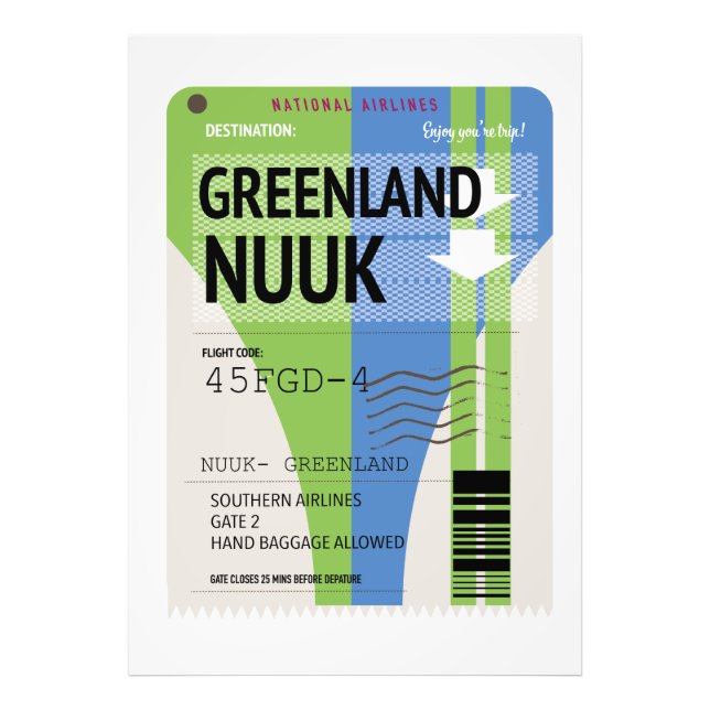 Greenland Nuuk travel ticket Photo Print (Front)