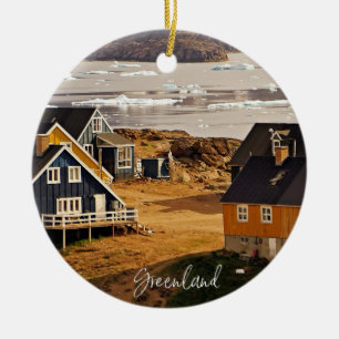 Greenland village, scenic photograph ceramic ornament
