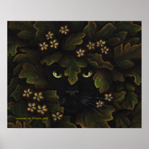 Greenman Black Cat Nature Forest Art Poster