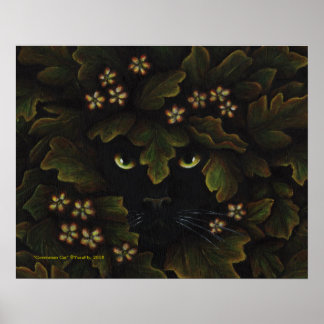 Greenman Black Cat Nature Forest Art Poster