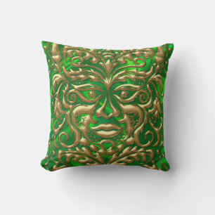 GreenMan in liquid gold damask green satin print Cushion