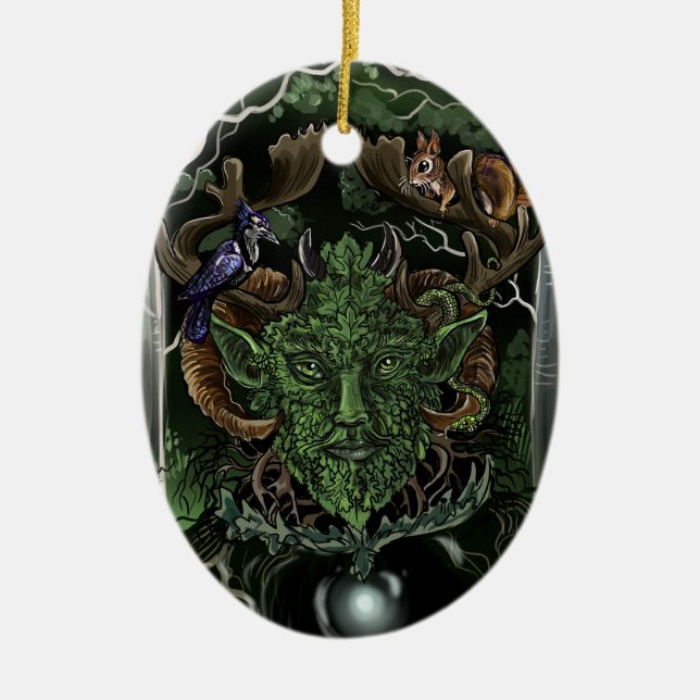 GreenMan~ornament Ceramic Tree Decoration (Front)