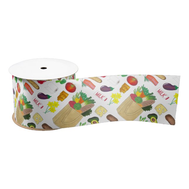 Greenmarket Grocery Shopping Fruit Vegetable Foods Satin Ribbon (Spool)