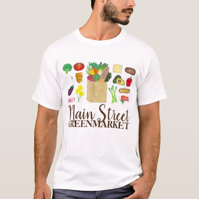 Greenmarket Grocery Shopping Fruit Vegetable Foods T-Shirt (Front)
