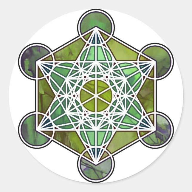 GreenMetatronCube Classic Round Sticker (Front)